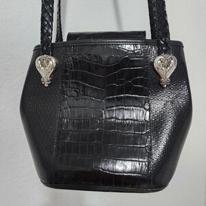 BRIGHTON Women's Black Embossed Crocodile Print Design, Leather Bucket Bag